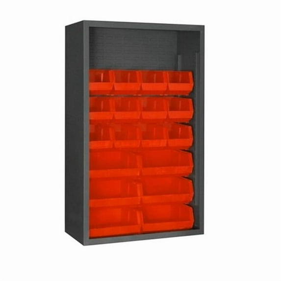 Durham 5002-18-1795 36 in. 12 Guage Enclosed Shelving with 18 Red Hook on Bins, Gray
