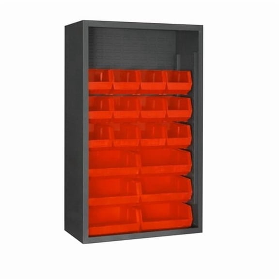Durham 5002-18-1795 36 in. 12 Guage Enclosed Shelving with 18 Red Hook on Bins, Gray