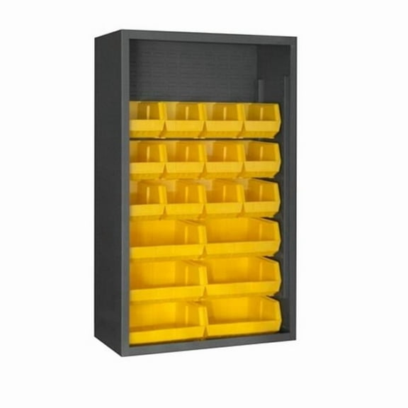Durham 5002-18-95 36 in. 12 Guage Enclosed Shelving with 18 Yellow Hook on Bins, Gray