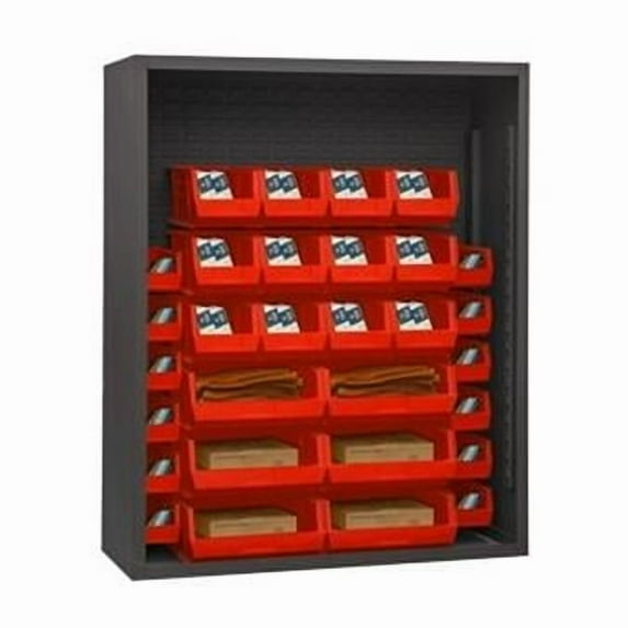 Durham 5006-30-1795 12 Guage Enclosed Shelving with 30 Red Hook on Bins, Gray - 48 x 18 x 60 in.