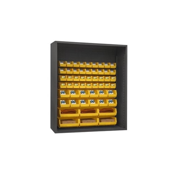 Durham 5019-54-95 60 in. 12 Guage Enclosed Shelving with 54 Yellow Hook on Bins, Gray