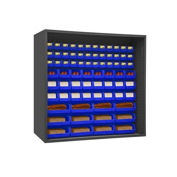 Durham 5023-72-5295 72 in. 12 Guage Enclosed Shelving with 72 Blue Hook on Bins, Gray