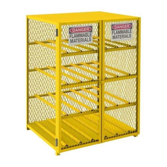 Durham EGCC12-SC-50 51.75 x 42.18 x 71.87 in. Horizontal Gas Cylinder Cabinet with Capacity of 12 & Self Close - Yellow
