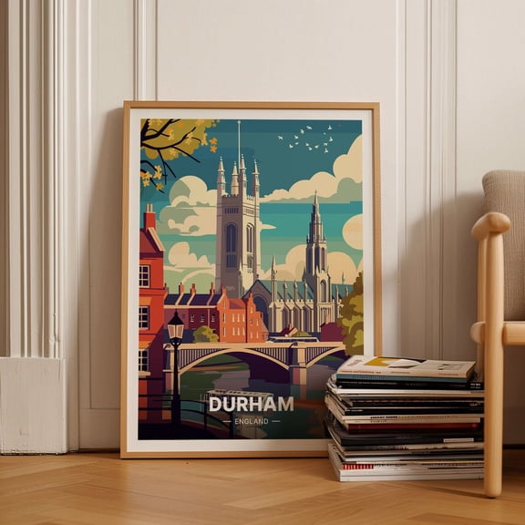 Durham Cityscape Travel England Landmark Wall Decor, Unframed Paper Poster 8x10in