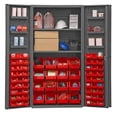 thumbnail image 1 of Durham DC36-642S6DS-1795 14 Gauge Lockable Cabinet with 64 Red Hook on Bins & 2 Adjustable Shelves & 6 Door Shelves, Gray - 36 x 24 x 72 in., 1 of 1