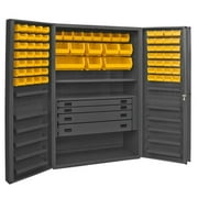 Durham DCBDLP724RDR-95 14 Gauge 12 Door Shelves Lockable Cabinet with 72 Yellow Hook on Bins & 1 Adjustable Shelf & 4 Drawers, Gray - 48 x 24 x 72 in.