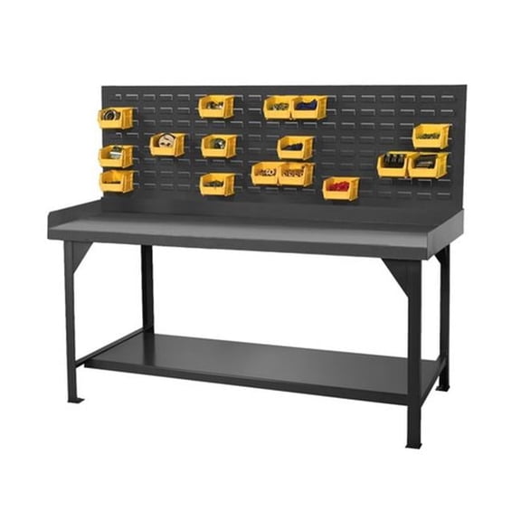 Durham DWB-3072-BE-LP-95 Heavy Duty Steel & Iron Workbench with Louvered Panel Back & End Stops - 72 x 30 x 34 in.