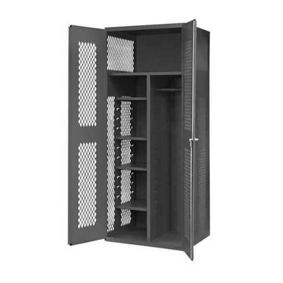 Durham EMDC-362484-HDL-95 14 Gauge Recessed Door Style Lockable Ventilated Shelf Cabinet with 1 Fixed Shelf & 4 Adjustable Shelves, Gray - 84 x 36 x 24 in.