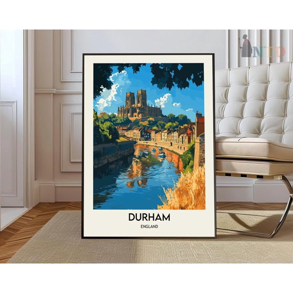 Durham England Poster, Historic Cathedral City Travel Decor