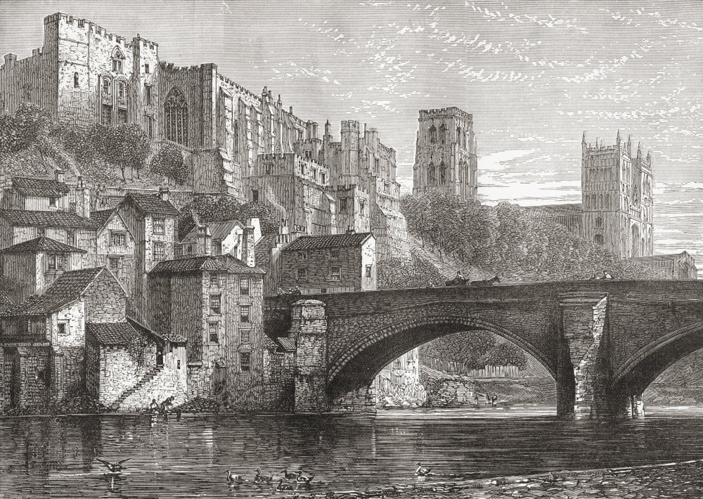 Durham England Seen From The River Wear In The Late 19Th Century From Our Own Country Published 1898 Canvas Art - Ken Welsh Design Pics (17 x 12)