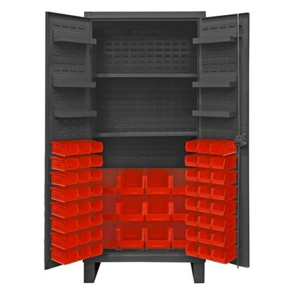 Durham HDC36-60-2S6D1795 36 in. 12 Gauge 2 Adjustable Shelves & Deep Door Style with 24 Yellow Tilt Bins Lockable Cabinet, Gray