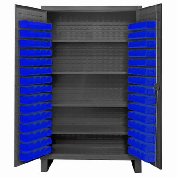 Durham HDC48-120-4S5295 12 Gauge Recessed Door Style Lockable Cabinet with 120 Red Hook on Bins & 4 Adjustable Shelves, Gray - 48 in.