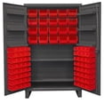 thumbnail image 1 of Durham HDC48-84-2S6D1795 12 Gauge Recessed Door Style Lockable Cabinet with 84 Red Hook on Bins & 2 Adjustable 6 Door Shelves, Gray - 48 in., 1 of 1
