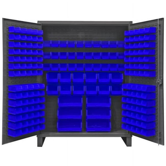 Durham HDC60-198-5295 12 Gauge Recessed Door Style Lockable Cabinet with 198 Blue Hook on Bins, Gray - 60 in.