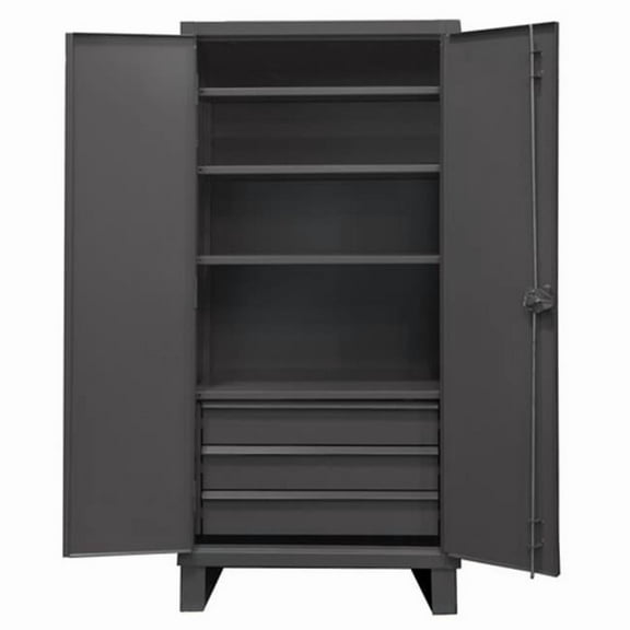 Durham HDCD243678-3B95 12 Gauge Recessed Door Style Lockable Cabinet with 1 Fixed Shelf & 3 Adjustable Shelves, Gray - 36 in.