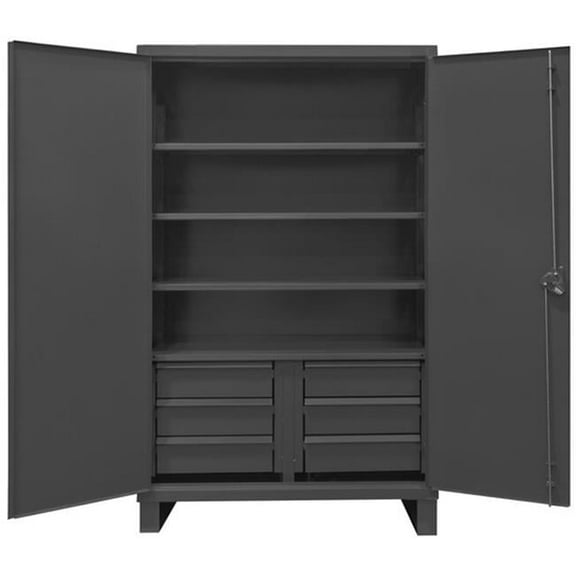 Durham HDCD244878-6B95 12 Gauge Recessed Door Style Lockable Cabinet with 1 Fixed Shelf & 3 Adjustable Shelves & 6 Drawers, Gray - 48 in.