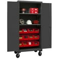 thumbnail image 1 of Durham HDCM36-12-2S1795 12 Gauge Recessed Door Style Lockable Mobile Cabinet with 12 Red Hook on Bins & 2 Adjustable Shelves, Gray - 36 in., 1 of 1