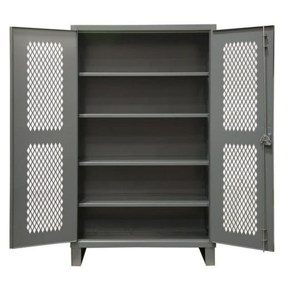 Durham HDCV243678-4S95 36 in. 12 Gauge 4 Adjustable Shelves & Recessed Door Style with Lockable Ventilated Heavy Duty Cabinets, Gray