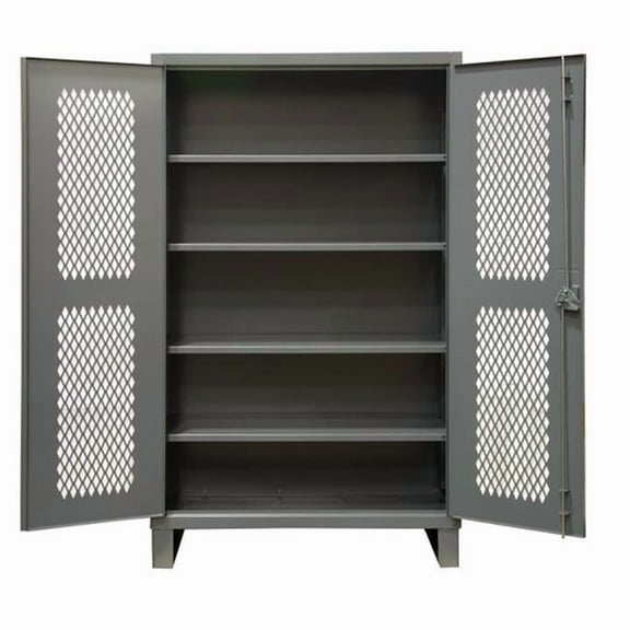 Durham HDCV244878-4S95 48 in. 12 Gauge 4 Adjustable Shelves & Recessed Door Style with Lockable Ventilated Heavy Duty Cabinets, Gray