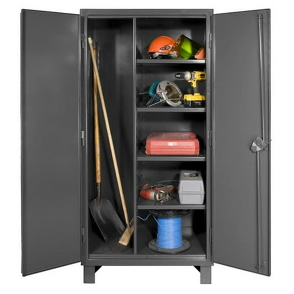 Durham HDJC244878-4S95 12 Gauge Recessed Door Style Lockable Shelf Cabinet with 4 Adjustable Shelves, Gray - 48 in.