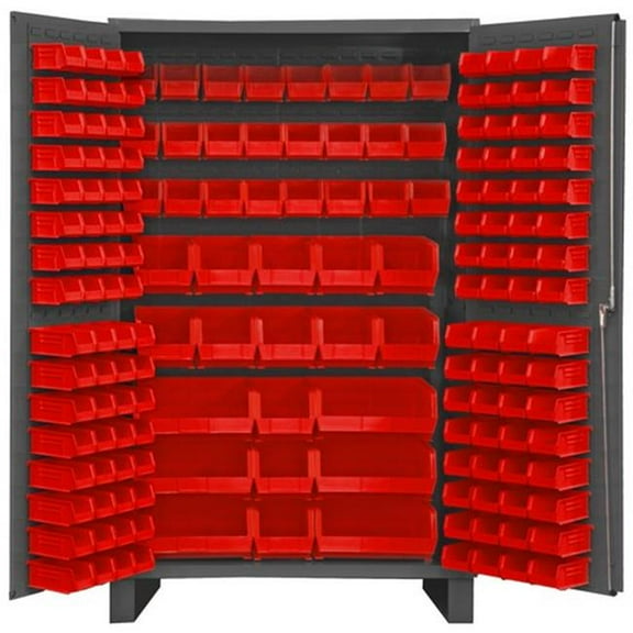 Durham JC-171-1795 14 Gauge Flush Door Style Lockable Cabinet with 171 Red Hook on Bins, Gray - 48 in.