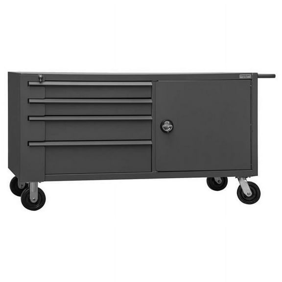 Durham MBC-3060-95 14 Gauge Mobile Bench Lockable Cabinets with 3 Shelves & 8 Drawers, Gray - 60 in.