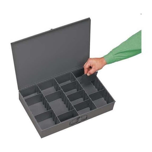 Durham Mfg Gray Compartment Box, 12 In D, 18 In W, 3 In H 119-95-D936