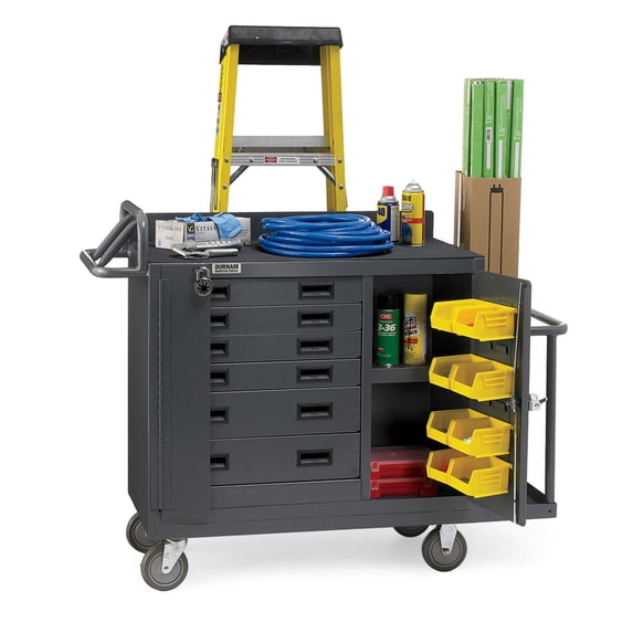 Durham Mfg Mobile Cabinet Bench,Steel,52-3/4"W,19"D 2211-DLP-6DR-RM-9B-95