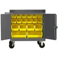 thumbnail image 1 of Durham 3100-BLP-18-95 16 Gauge Mobile Bench Lockable Cart with 18 Yellow Hook on Bins & 1 Shelf Tubular Push Handled, Gray - 36 in., 1 of 1