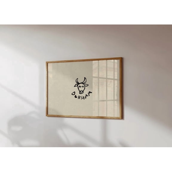 Durham Nc Bull City Map Horizontal Illustration Wall Art, Striking Travel Inspired Theme For Home, Office And Gallery Wall Decor