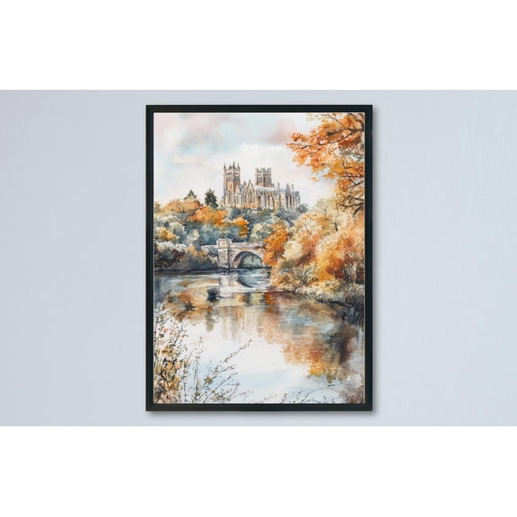 Durham Poster Durham Travel Print Durham Wall Art Durham City Painting Durham Souvenir Cathedral UK Decor, Poster Only
