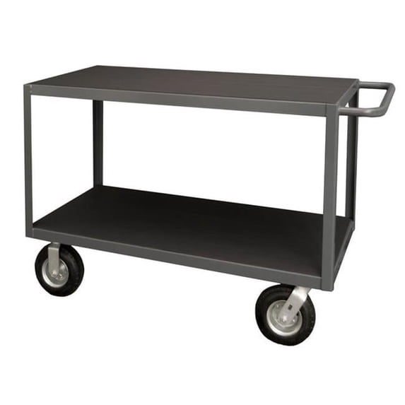 Durham RIC-3048-2-95 14 Gauge Tubular Push Handled Shelf Rolling Instrument Cart with 2 Shelves & All Lips Down, Gray