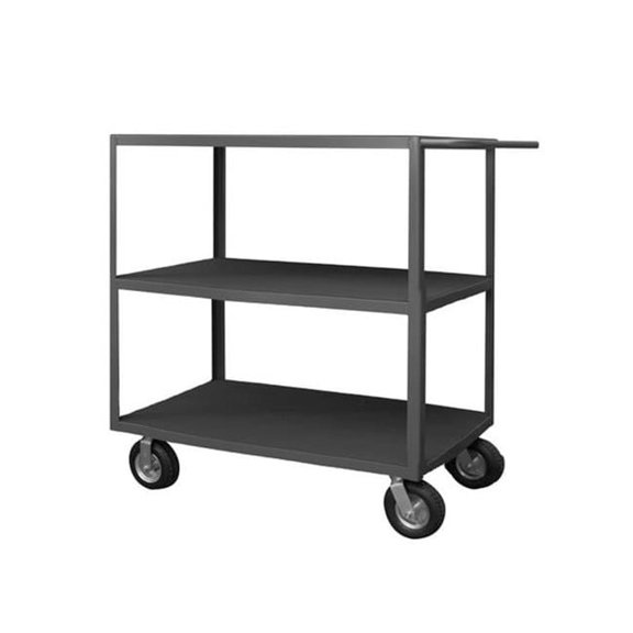 Durham RIC-367250-3-95 14 Gauge Tubular Push Handled Shelf Rolling Instrument Cart with 3 Shelves & All Lips down, Gray - 36 x 72 x 55.38 in.