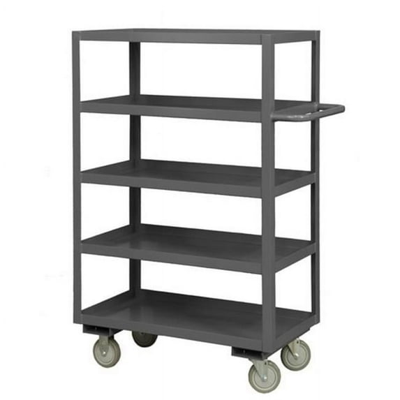 Durham RSC-2448-5-95 14 Gauge Tubular Push Handled Rolling Service Cart with 5 Shelves & Lips Up, Gray - 48 x 24 x 55.75 in.