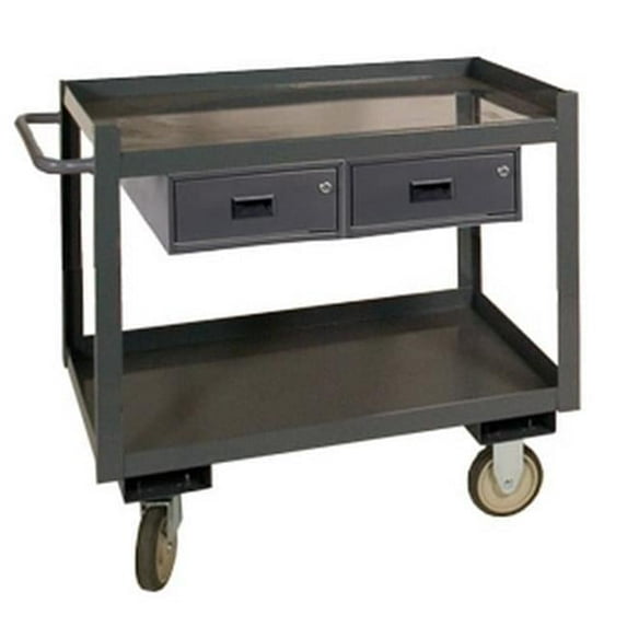 Durham RSC-3036-2-2DR-95 14 Gauge Steel Mobile Work Station with 2 Drawers & 2 Shelves, Gray
