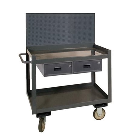 Durham RSC-3036-2-PB-2DR-95 14 Gauge Steel Mobile Work Station with Pegboard & 2 Drawers & 2 Shelves, Gray