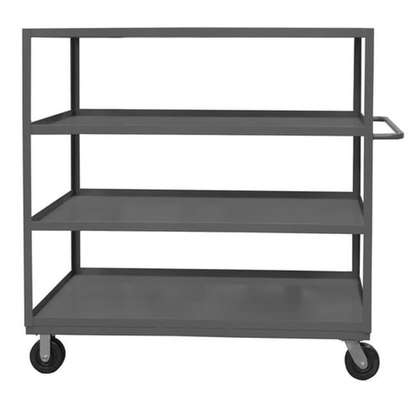 Durham RSC-3060-4-3K-95 14 Gauge Tubular Push Handled Rolling Service Cart with 4 Shelves & Lips Up, Gray - 60 x 30 x 39.25 in.