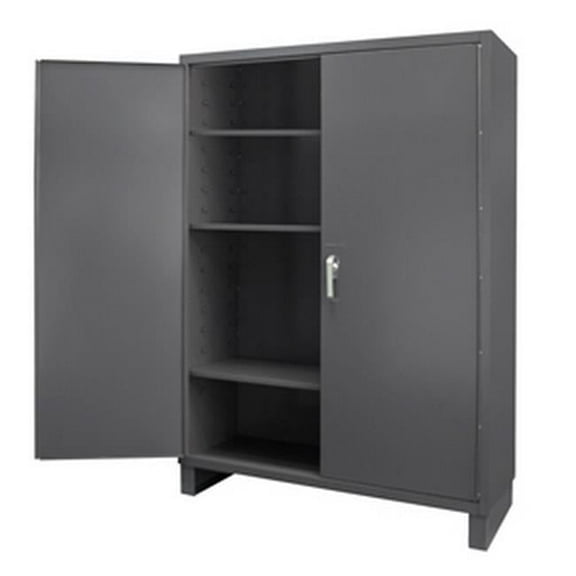 Durham SSC-602484-3S-95 14 Gauge Flush Style Lockable Double Door Storage Cabinet with 3 Adjustable Shelves, Gray - 60 in.