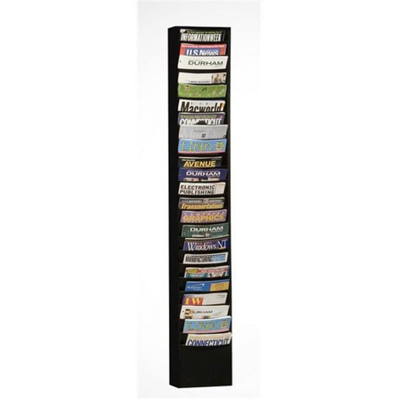 Black Steel 65.5'' Vertical Magazine Rack with 23 Pockets