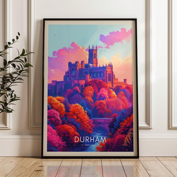 Durham Travel Poster - England Wall Art Print, Illustration Poster, Home & Office Decor, Gift Idea, Travel Print, Northumberland Poster Wall Art, Modern Wall Decor, 8x12 UNFRAMED
