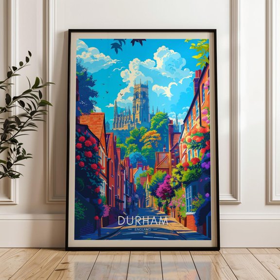 Durham Travel Poster - England Wall Art Print, Illustration Poster, Home & Office Decor, Gift Idea, Travel Print, Northumberland Poster Wall Art, Modern Wall Decor, 24x36 UNFRAMED