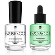 Duri Brush'n Go Shiny Top Coat, Drop'n Go Polish Drying Drops, Quick Glossy Vegan Smudge-Free Nail Sealer & Shiner, 0.45 Fl. Oz. Each (2 Piece Set)