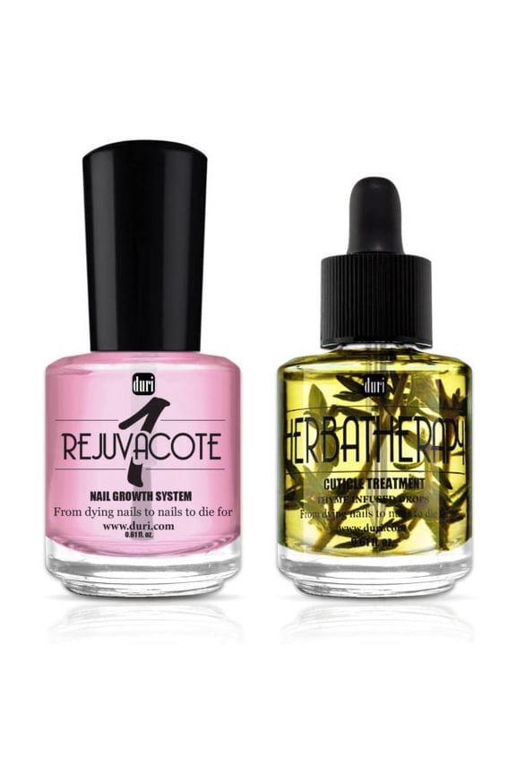 Rejuvacote 1 Nail Growth System Base & Top Coat with Herbatherapy Cuticle Treatment Oil, - Nail Strengthening Hydrating Duo, 0.45 Fl.oz (2 Piece Set)
