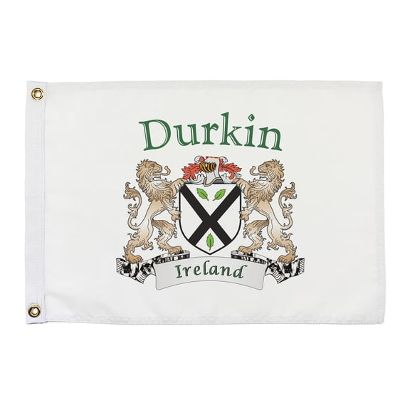 Durkin Irish Coat of Arms Small White Flag - 16"x10.5" inches