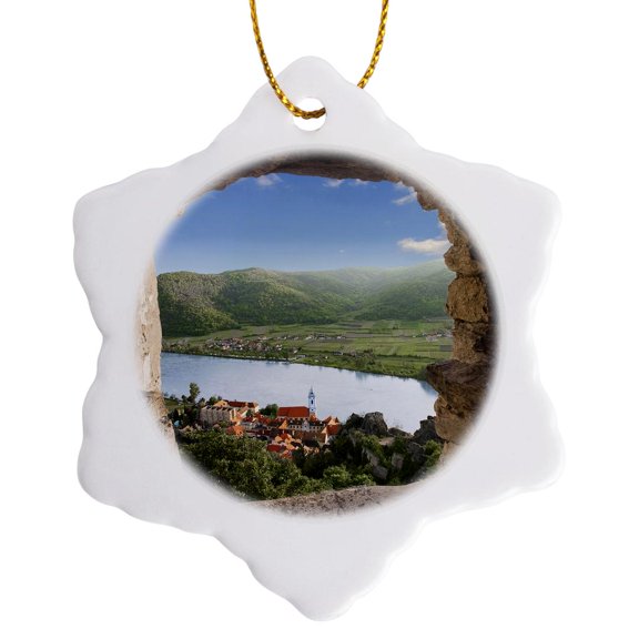 3drose, Durnstein, Austria, Danube River, Durnstein Castle-eu03 Mgl0005 - Miva Stock, 3 inch Snowflake Porcelain Ornament