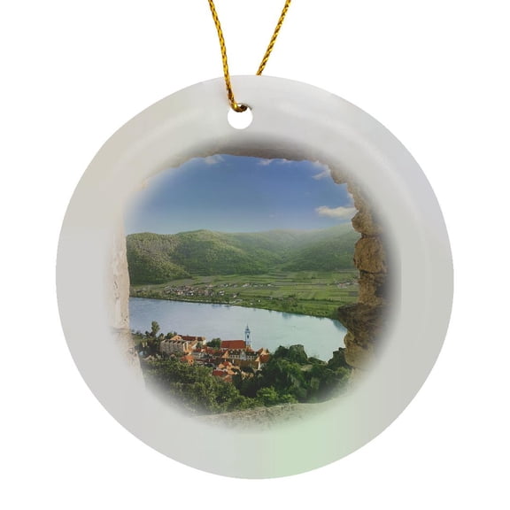 3drose, Durnstein, Austria, Danube River, Durnstein Castle-eu03 Mgl0005 - Miva Stock, Circle Porcelain Ornament