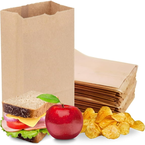 Duro 4# Kraft Paper Lunch Bags 100 Count - Bulk Disposable Paper Sacks, Dubl Life SOS Brown Bag for Candy, Snacks & Treats - 5.00 x 3.12 x 9.75 Inches