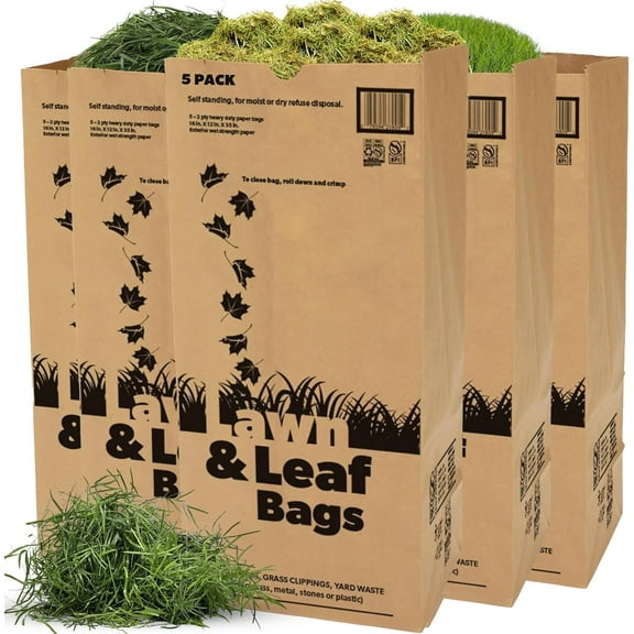 Duro 50# Large 30 Gallon Lawn and Leaf Bags, 2-Ply Brown Paper Yard Waste Bags for Home and Garden Refuse - Pack of 10
