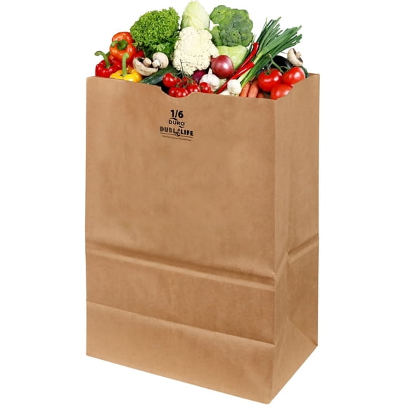 Duro 57# Heavy Duty Large Kraft Brown Grocery Paper Bags, 12 x 7 x 17-100 Count