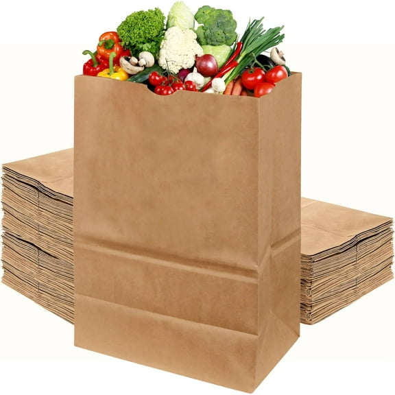 Duro 57# Heavy Duty Large Kraft Brown Grocery Paper Bags, 12 x 7 x 17 - 50 Count